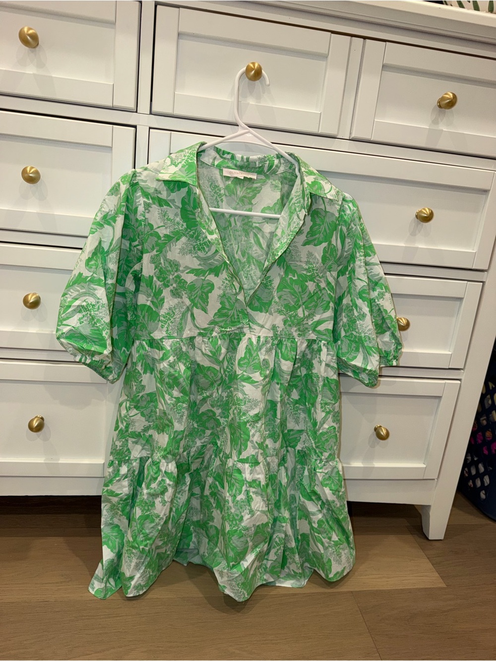 Olivaceous Green and White Floral Mini Dress